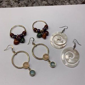Lot Of 3 Costume Earrings Pierced Dangle / Hoop Mix -